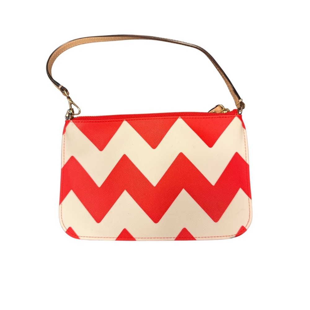 Kate Spade Wristlet Womens Small Red White Chevron Saffiano Zip Pouch - Picture 2 of 4